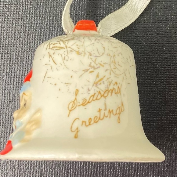 Vintage Porcelain Santa Bell Seasons Greetings Ornament Bell Made In Jap… - Picture 6 of 7